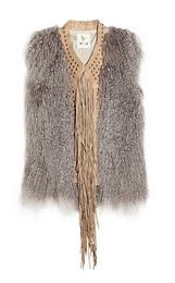 Fringed shearling and suede gilet